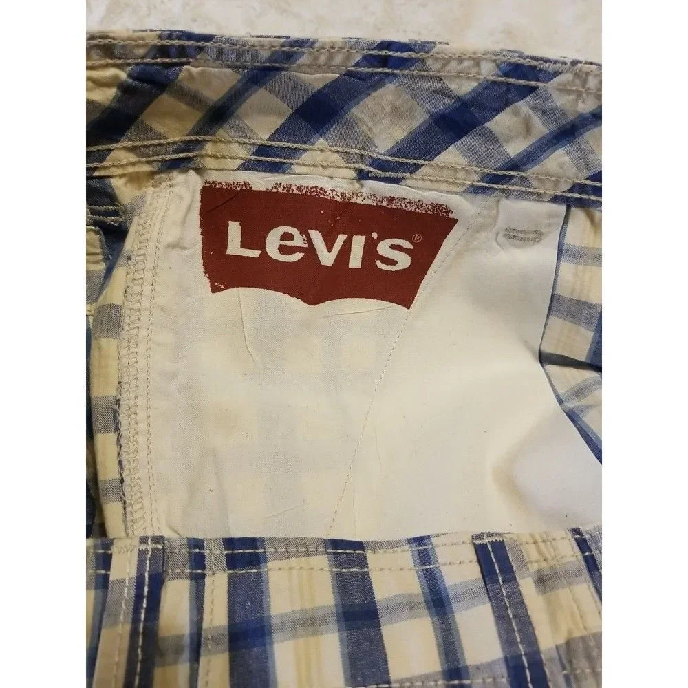 Levi's Mens Cargo Shorts Size 42 Blue White Plaid Pockets Gorpcore Grunge